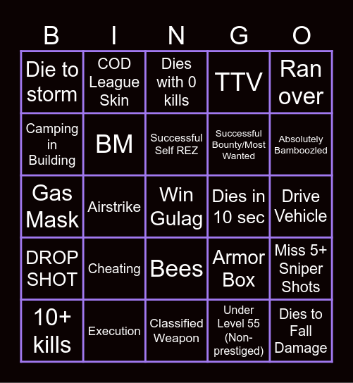 Warzone Bingo Card