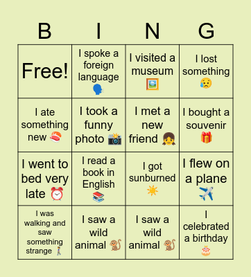 My summer Bingo Card