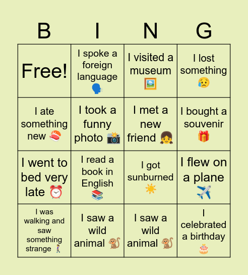 My summer Bingo Card