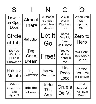 GIRL SCOUTS DISNEY SINGO Bingo Card