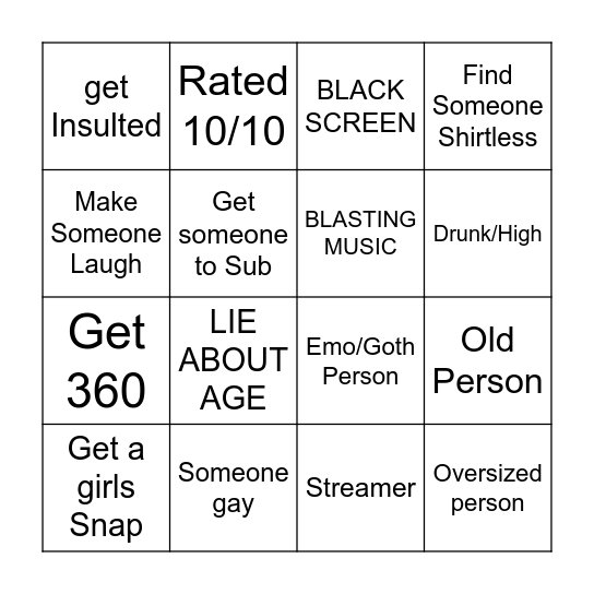 Omegle Bingo Card