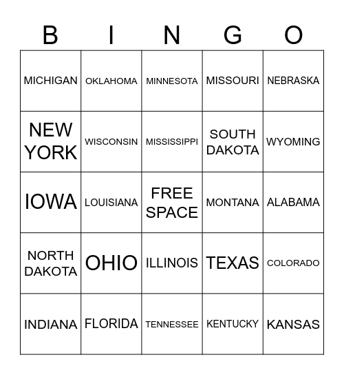 License Plate Bingo! Bingo Card
