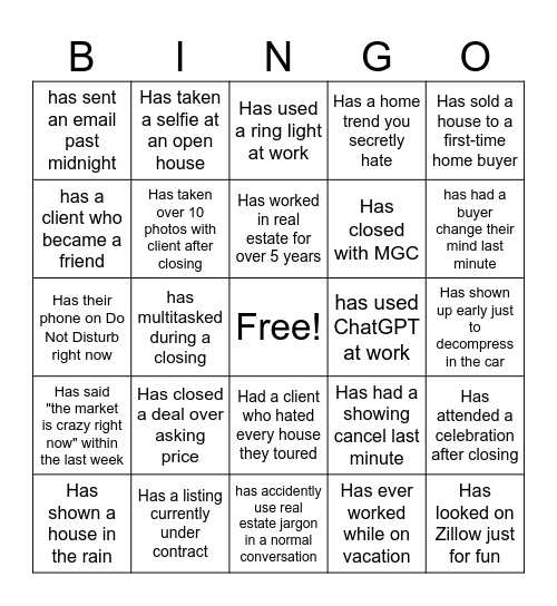 Real Estate Bingo Card