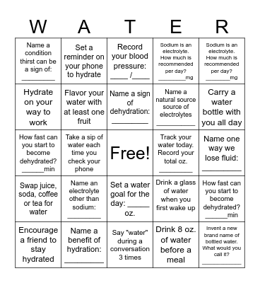 Hydration Bingo Card