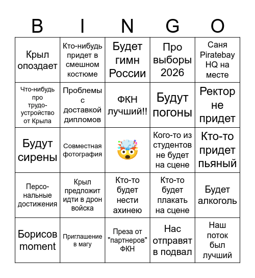 Выпуск ФКН Бинго Bingo Card