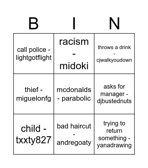 hide and seek Bingo Card