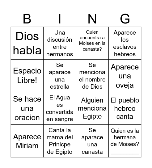 Principe de Egipto Bingo Card