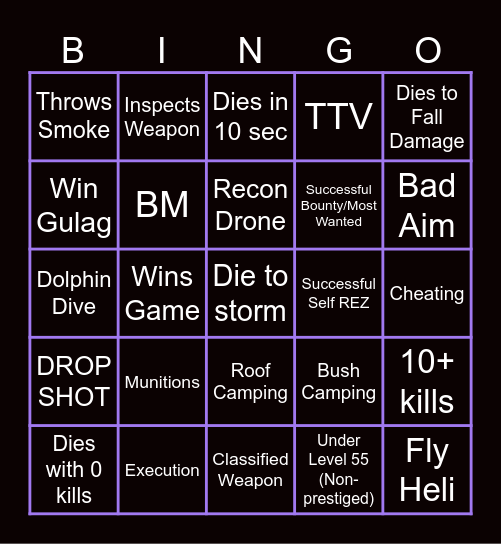 Warzone Bingo Card