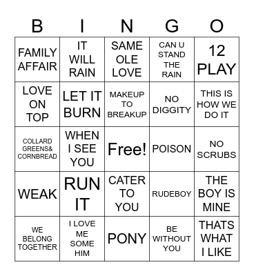 R & B Bingo Card