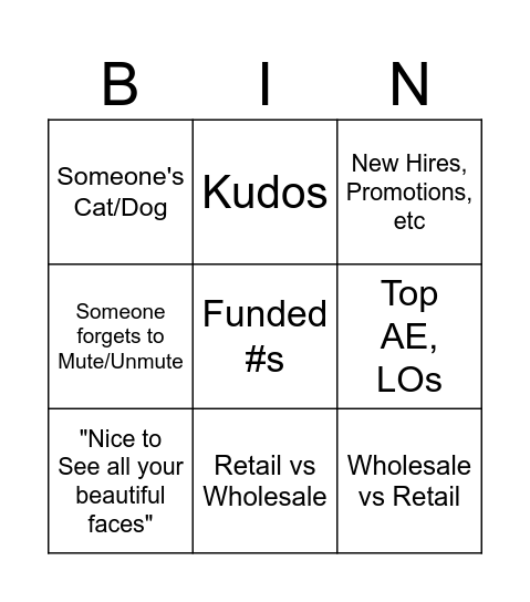 All Hands Bingo Card