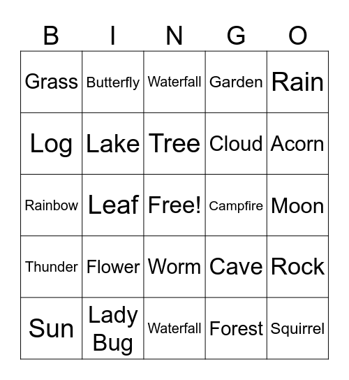 Nature Bingo Card