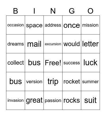 A Space Missionve Bingo Card