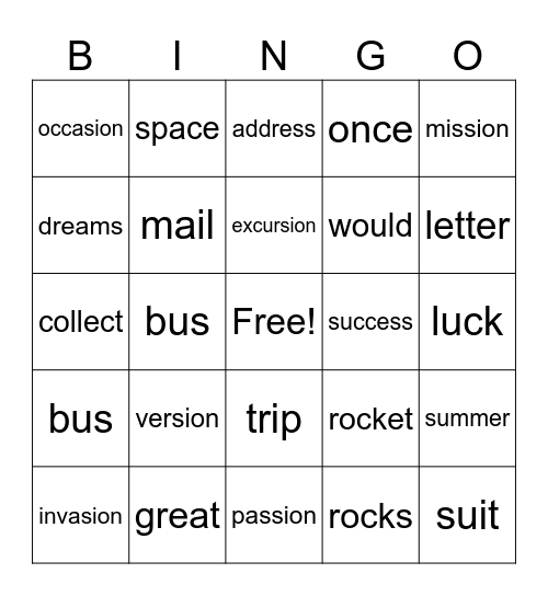 A Space Missionve Bingo Card