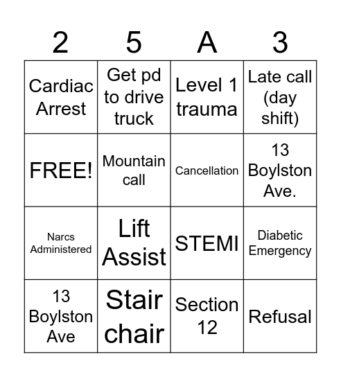 EMS BINGO Card