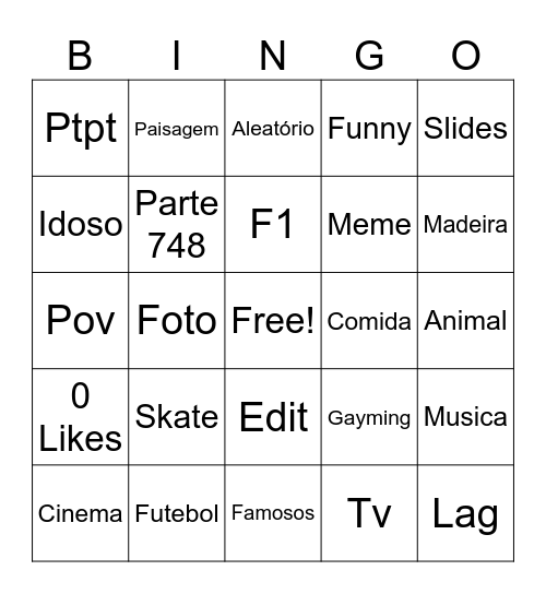 Insta Bingo Card