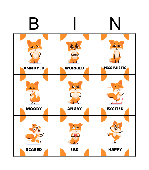 FEELINGS AND EMOTIONS Bingo Card