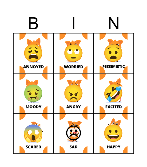FEELINGS AND EMOTIONS Bingo Card