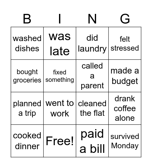 Adulting Bingo Card