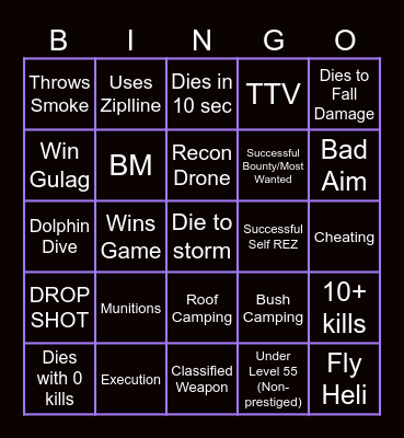 Warzone Bingo Card