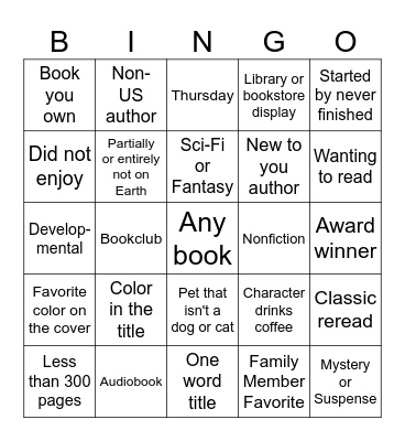 2026/27 Reading Bingo Card