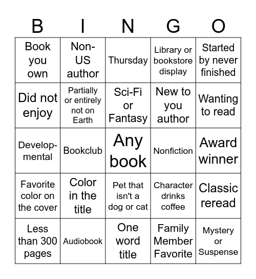 2026/27 Reading Bingo Card