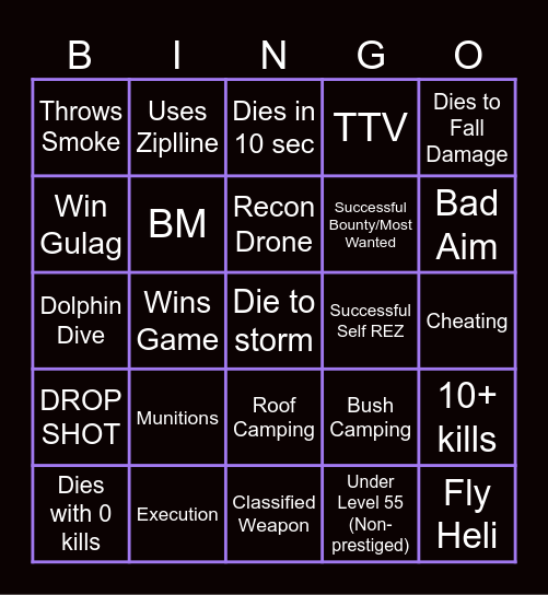 Warzone Bingo Card