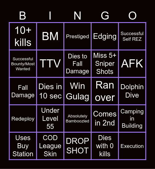 Warzone Bingo Card