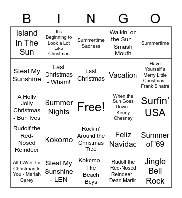 Music Bingo Card