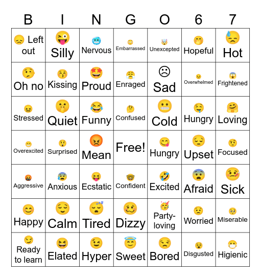 Zones of Regulation Bingo Card