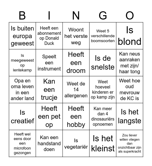Namenspel Bingo Card
