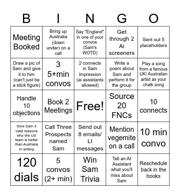 Sam's Big Bad Bingo Card Bingo Card