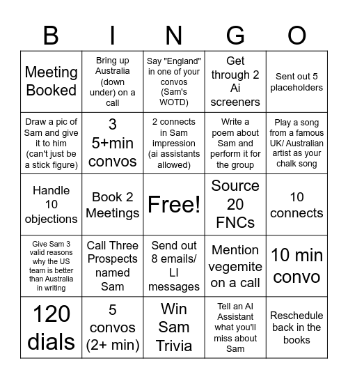Sam's Big Bad Bingo Card Bingo Card