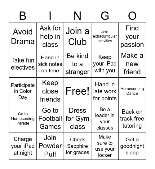 What Every 9th Grader Needs to Know Bingo Card