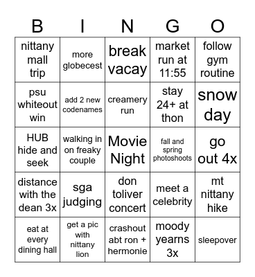 Sophomore Year :) Bingo Card