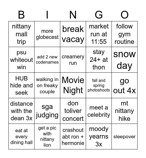 Sophomore Year :) Bingo Card