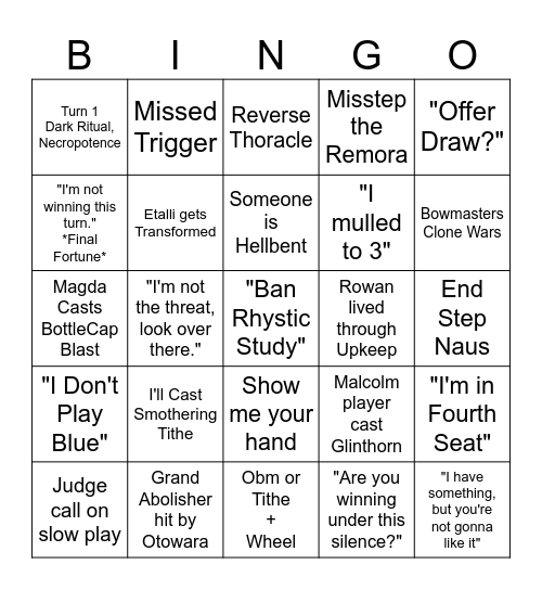 CEDH Bingo Card