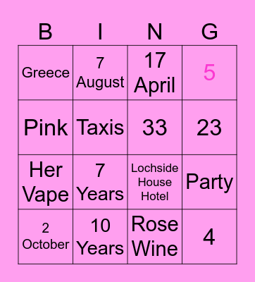 Kims Hen Bingo Card