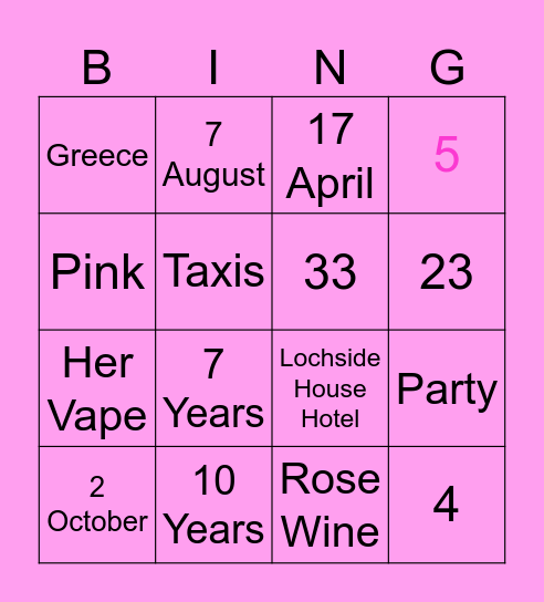 Kims Hen Bingo Card