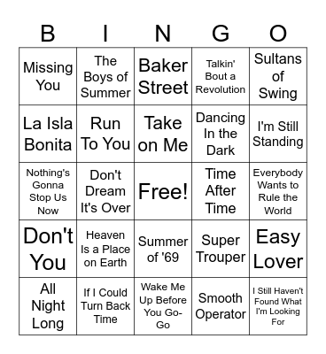 80er Bingo Card