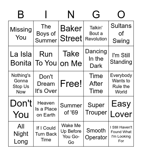 80er Bingo Card