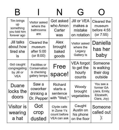 Visitor Experience Bingo Card