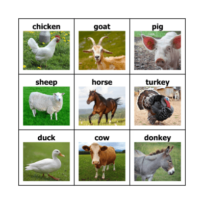 Farm Animal BINGO Card