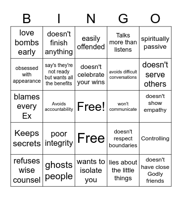 The Red Flag Bingo Card