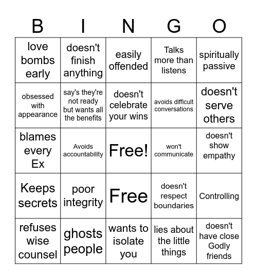 The Red Flag Bingo Card