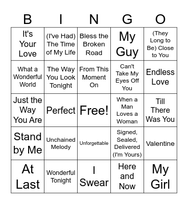 Wedding Song Bingo Card
