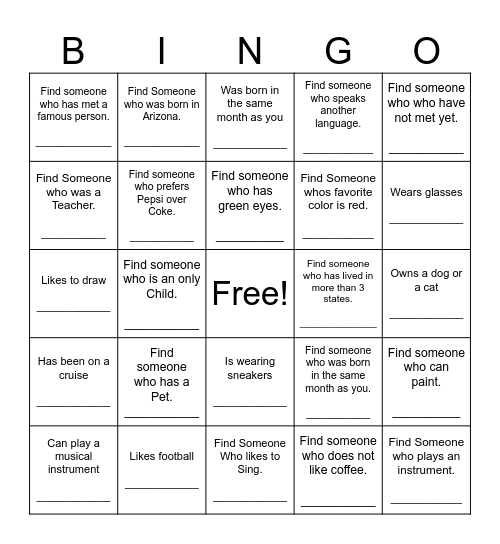Find Someone Who Bingo Card