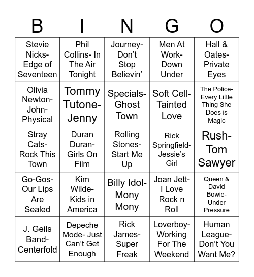 Radio Bingo Class of 1981 Bingo Card