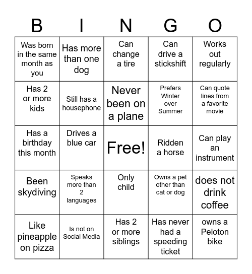 Bingo & Bites Bingo Card