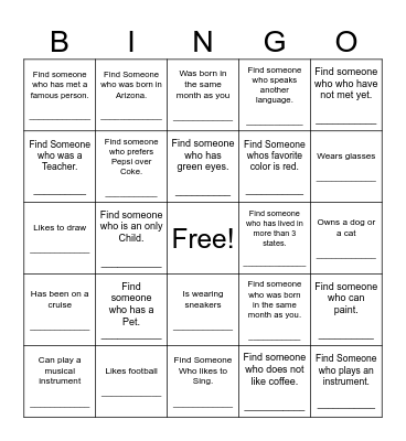 Find Someone Who Bingo Card