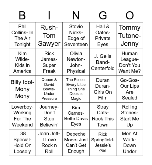 Radio Bingo Class of 1981 Bingo Card